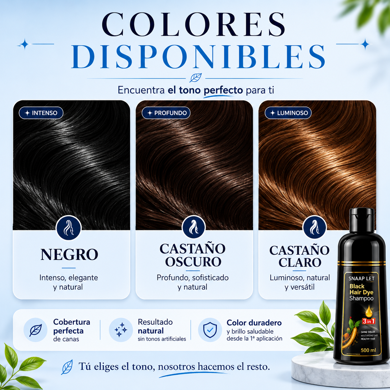 Velvet Black™ – Champú negro, restaura y tiñe el cabello al instante.
