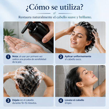 Velvet Black™ – Champú negro, restaura y tiñe el cabello al instante.