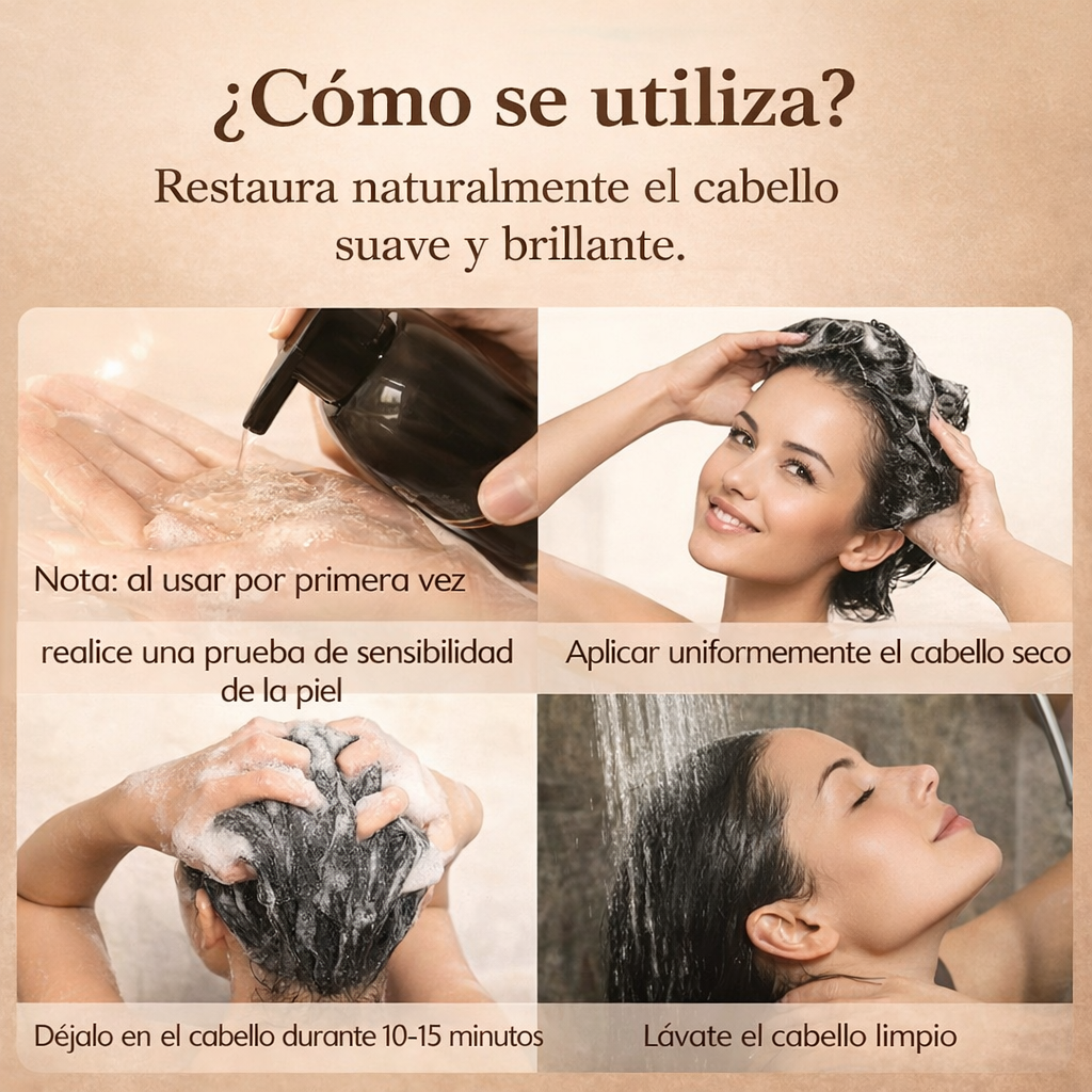 Velvet Black™ – Champú negro, restaura y tiñe el cabello al instante.